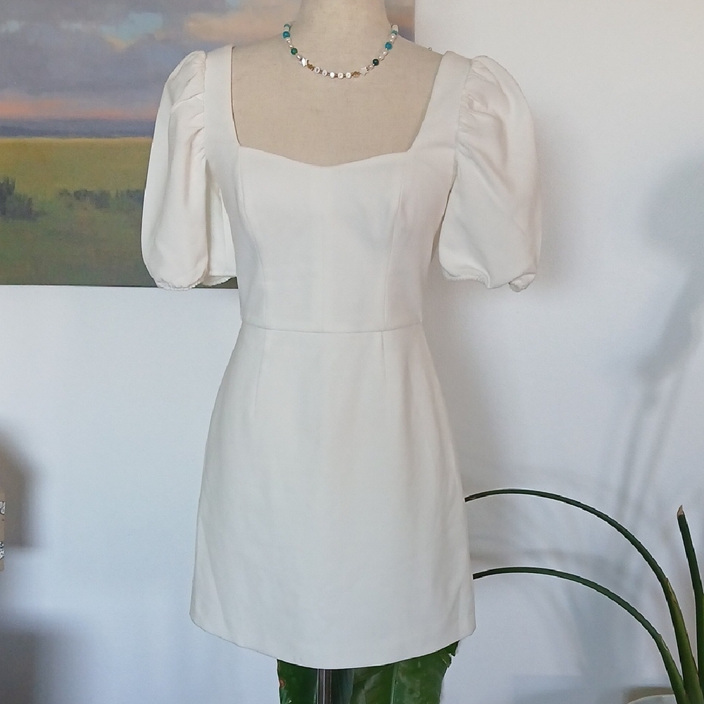 French Connection "Berina" White Puff Sleeve Mini Dress Sz 4